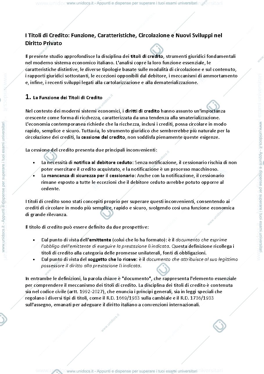 Anteprima pagina 1 — capitolo titoli di credito