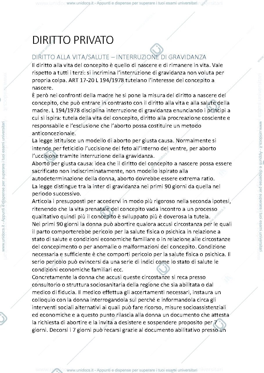 Anteprima pagina 1 — diritto privato primo semestre