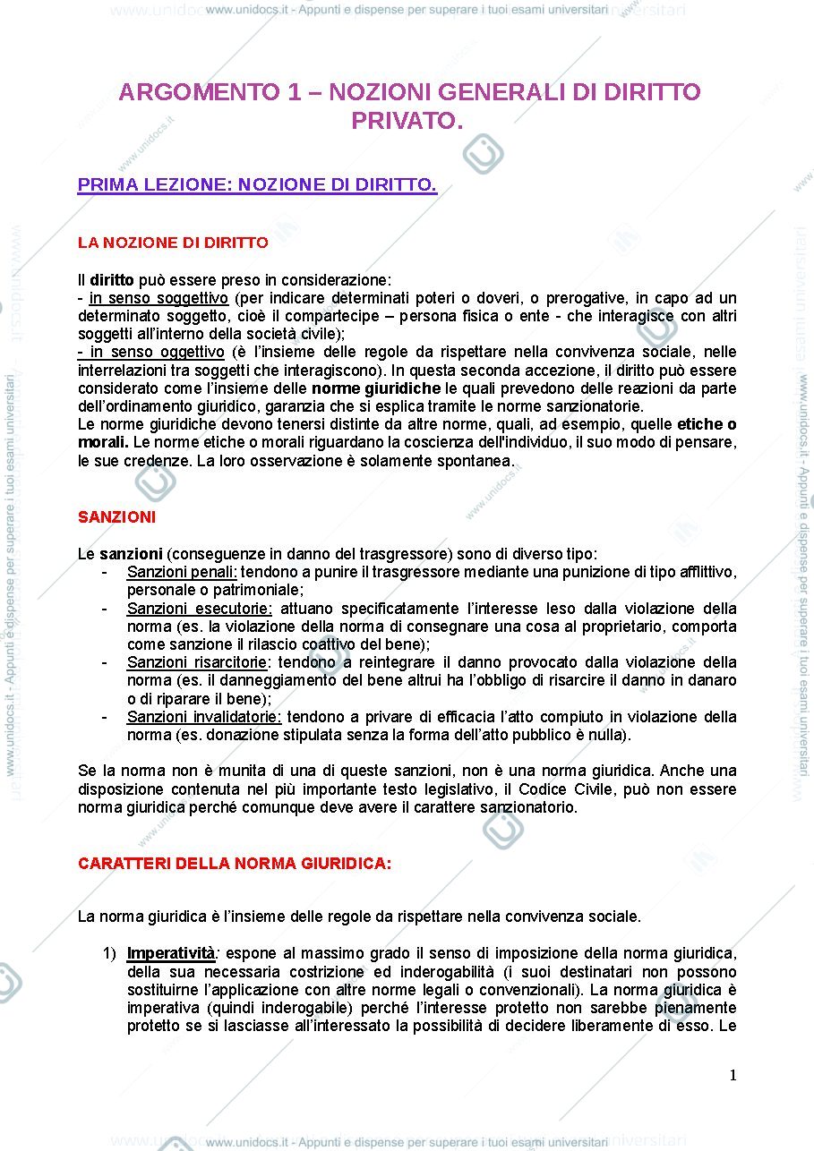 Anteprima pagina 1 — Diritto privato