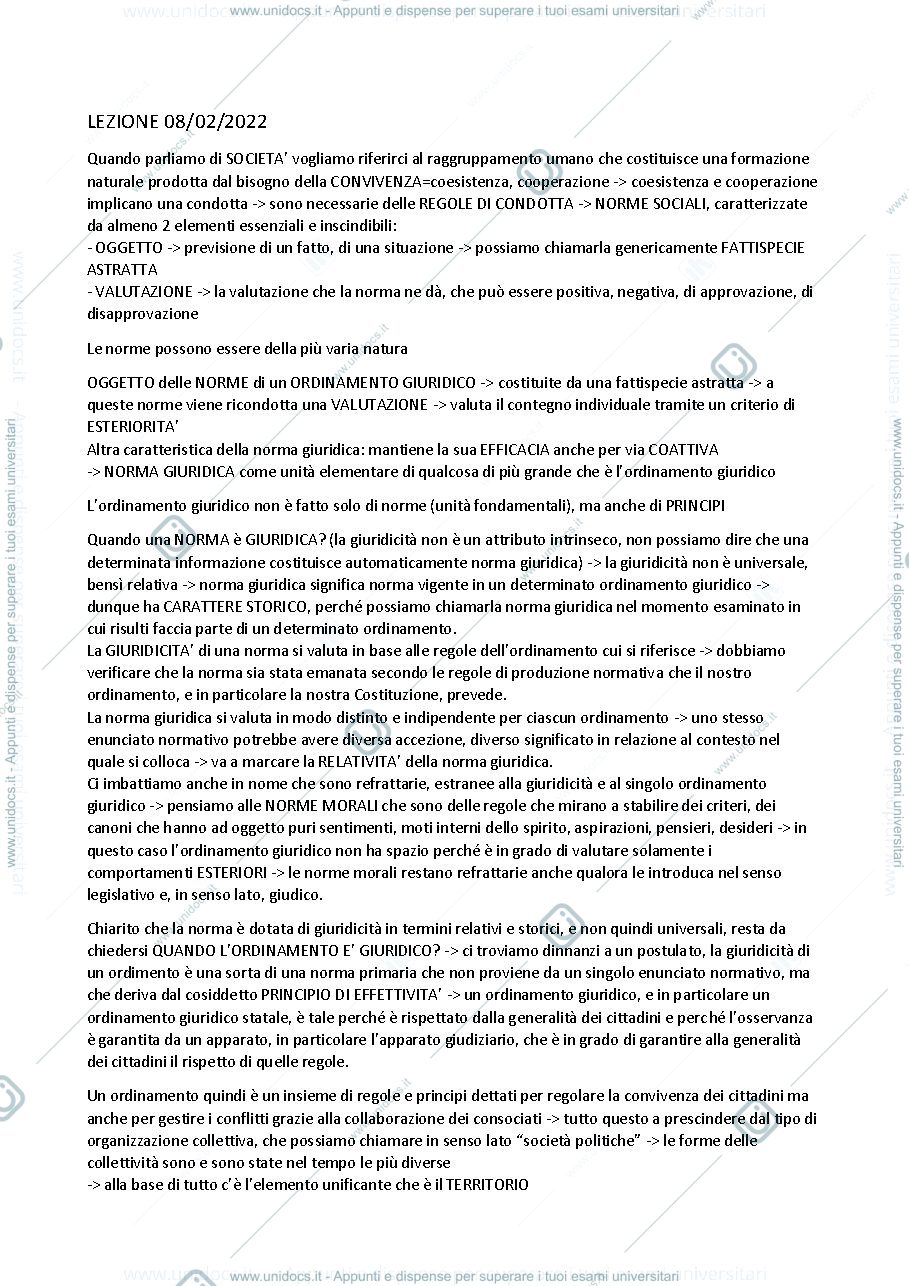 Anteprima pagina 1 — Appunti Lezioni Diritto Privato 1