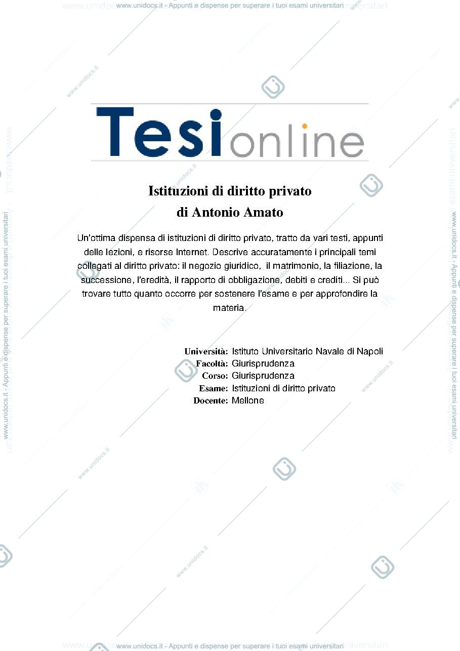 Anteprima pagina 1 — Principi di base delle istituzioni di diritto privato. (giurisprudenza).