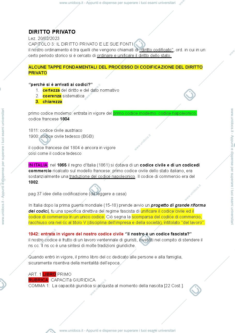 Anteprima pagina 1 — Appunti diritto privato