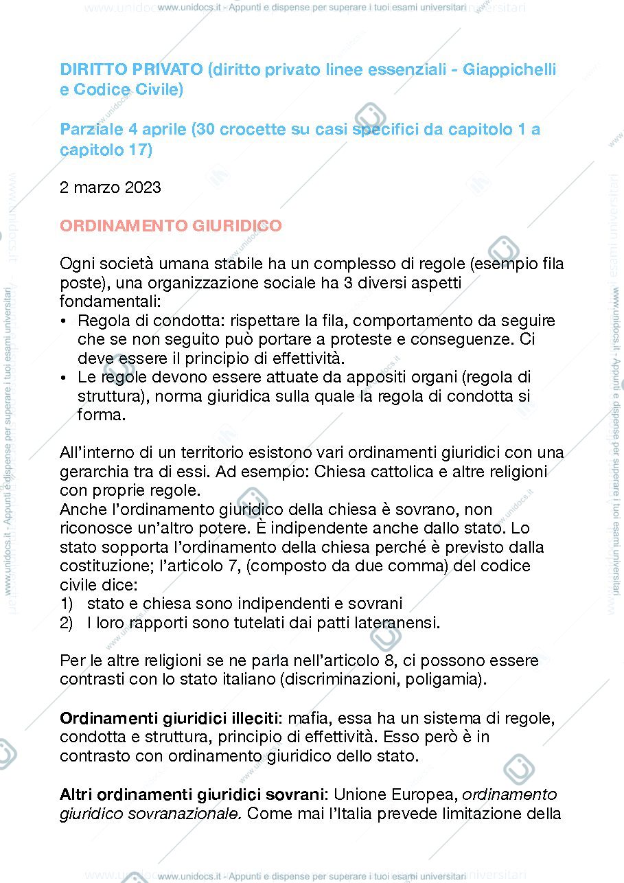 Anteprima pagina 1 — Appunti diritto privato 