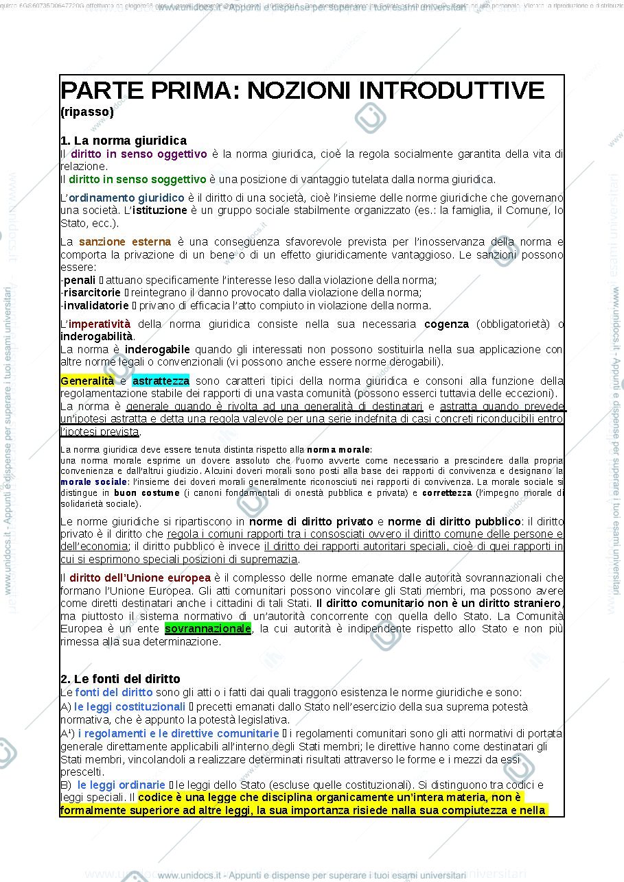 Anteprima pagina 1 — Riassunto diritto privato