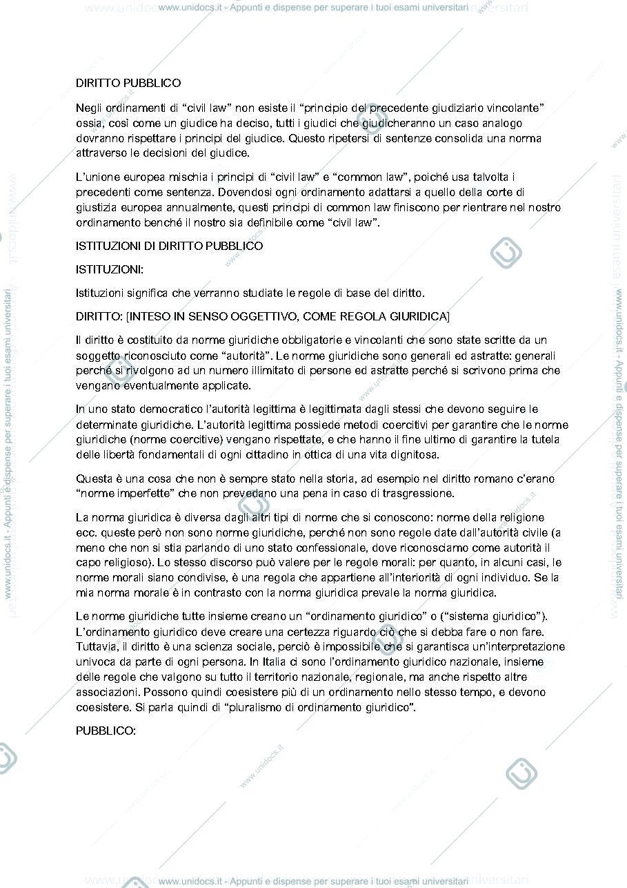 Anteprima pagina 1 — prima parte diritto pubblico