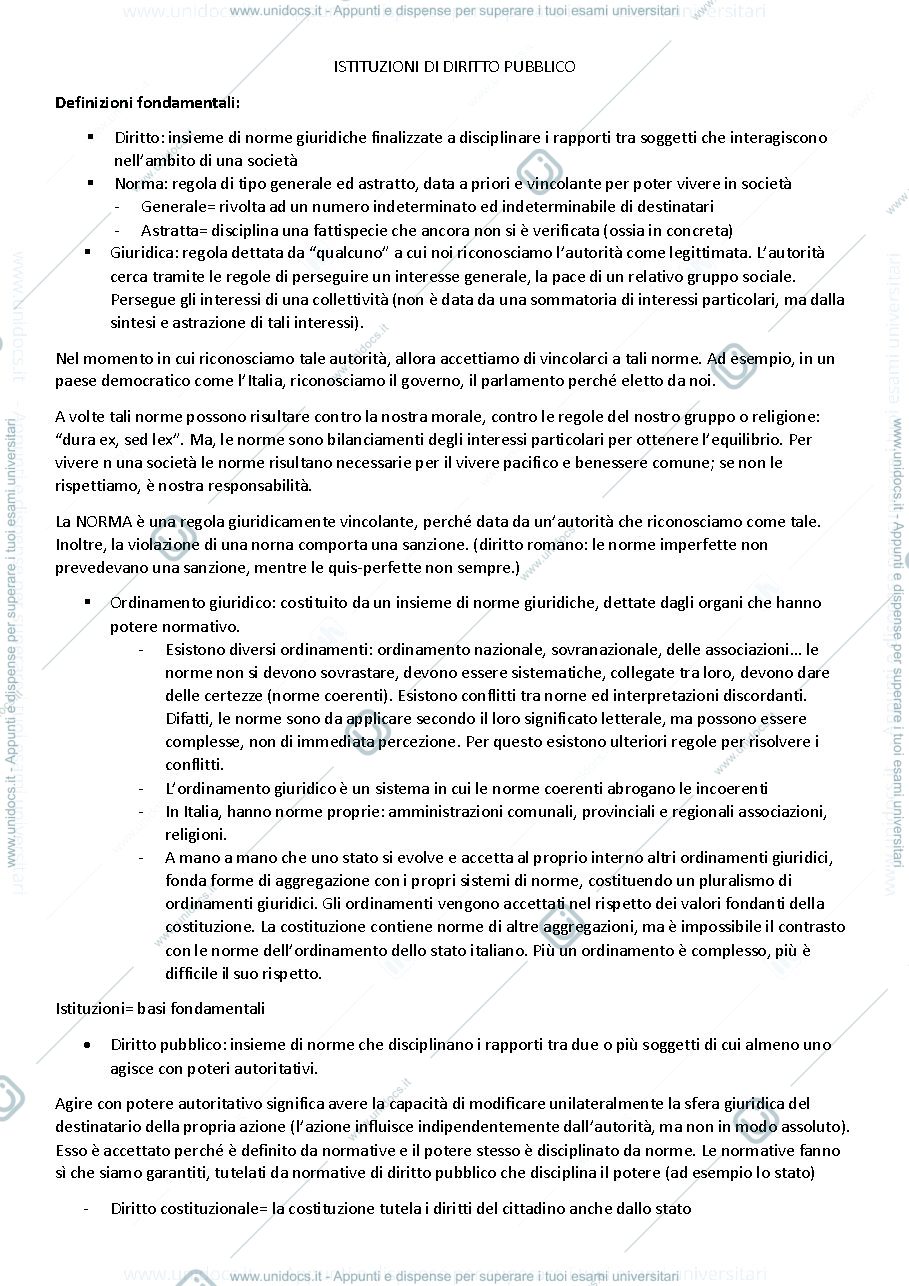 Anteprima pagina 1 — Appunti diritto pubblico