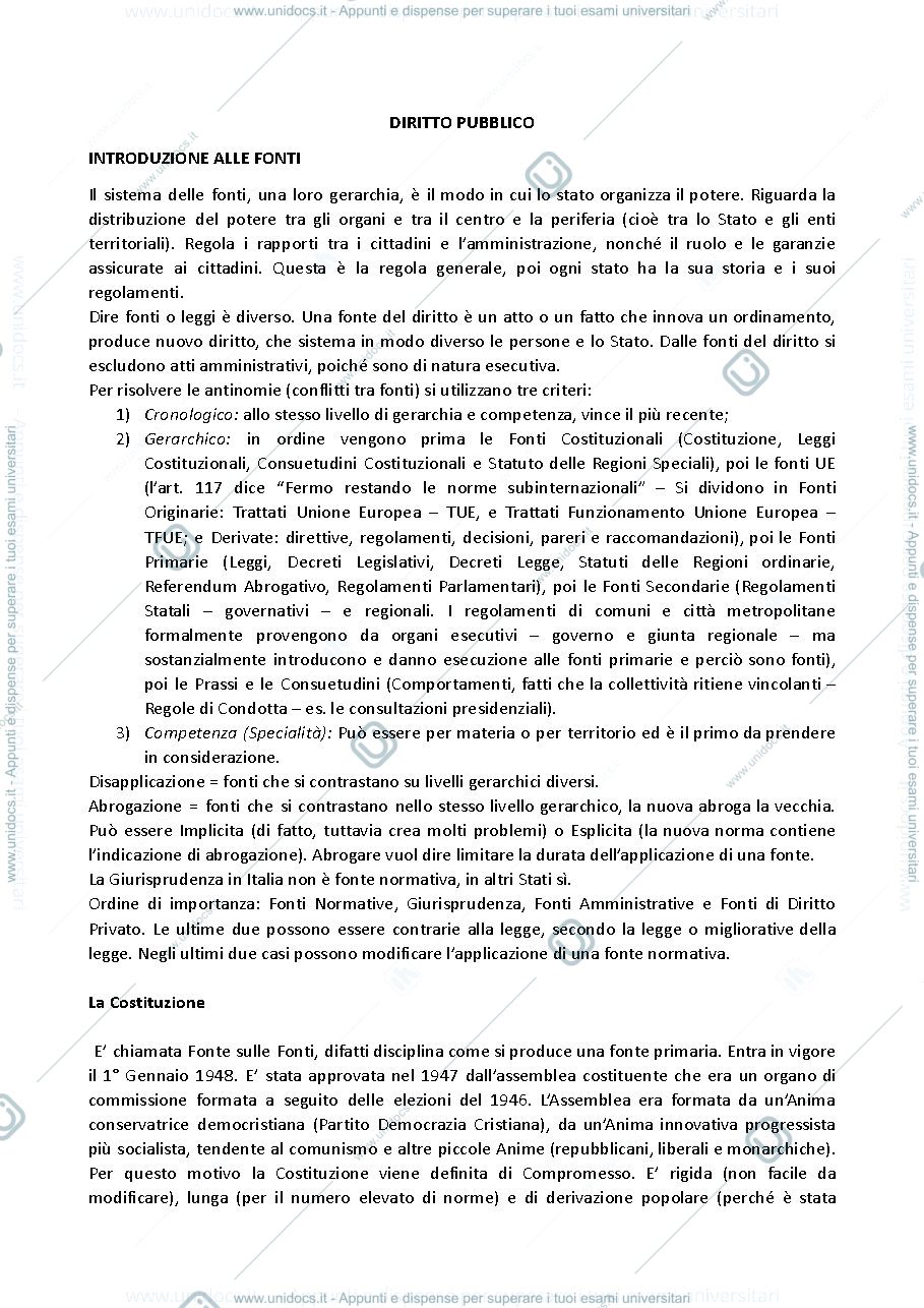 Anteprima pagina 1 — Appunti di Istituzioni di diritto pubblico del prof. Laus
