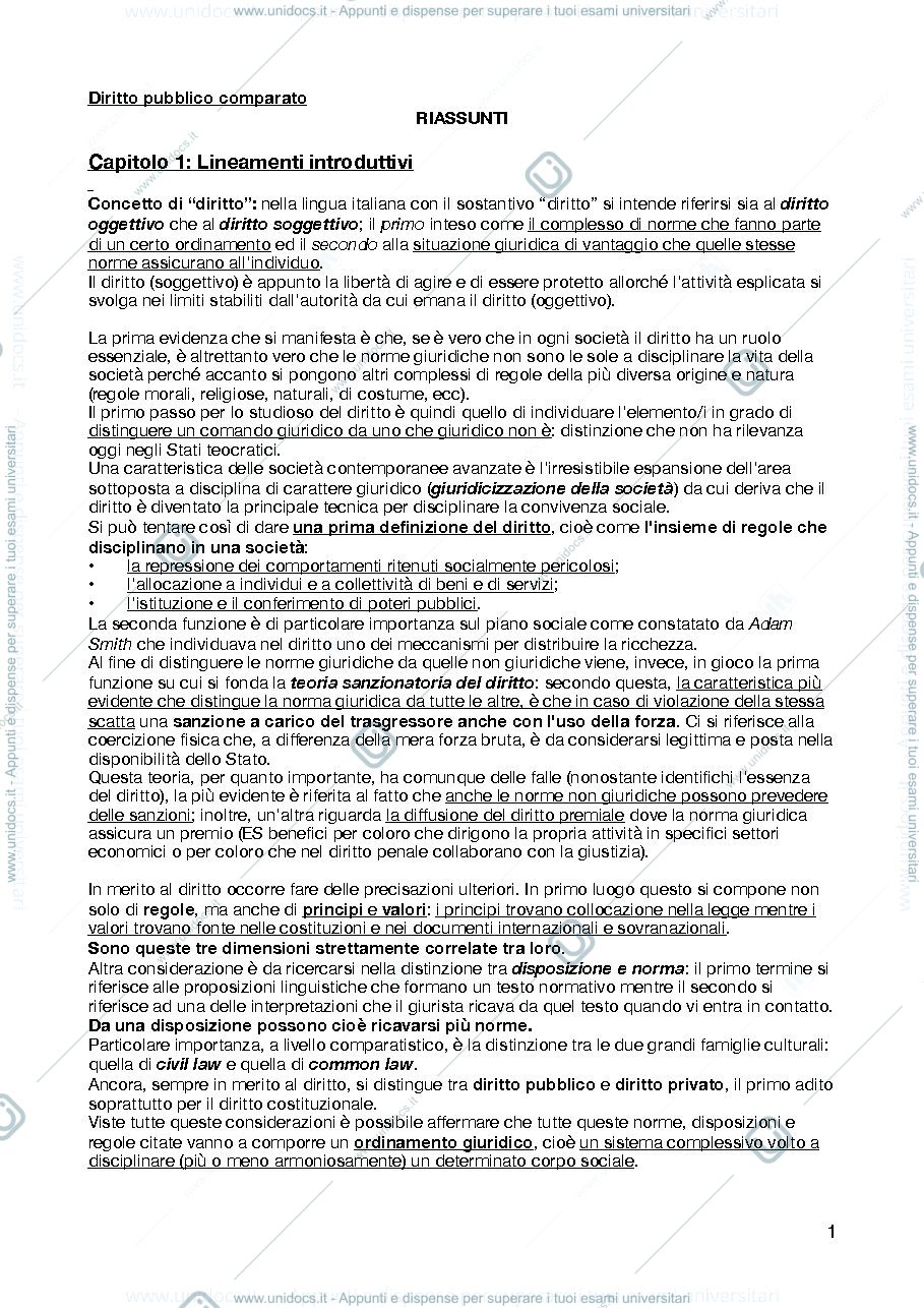Anteprima pagina 1 — RIASSUNTI DIRITTO PUBBLICO COMPARATO 