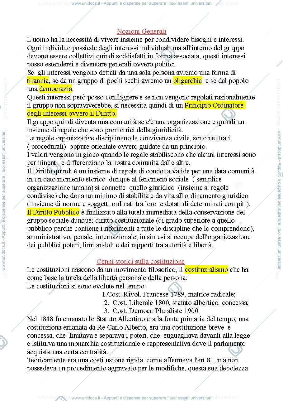 Anteprima pagina 1 — Diritto Pubblico 1° parte
