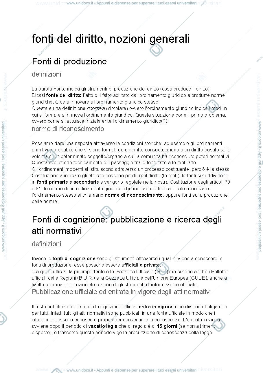 Anteprima pagina 1 — riassunto capitolo fonti generali