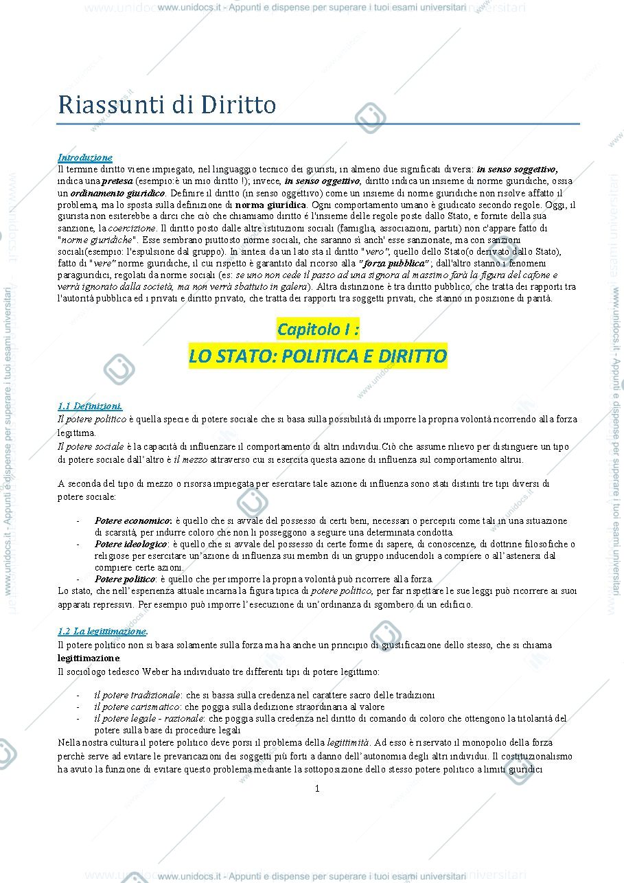 Anteprima pagina 1 — Dispensa Diritto pubblico, bin pitruzzella