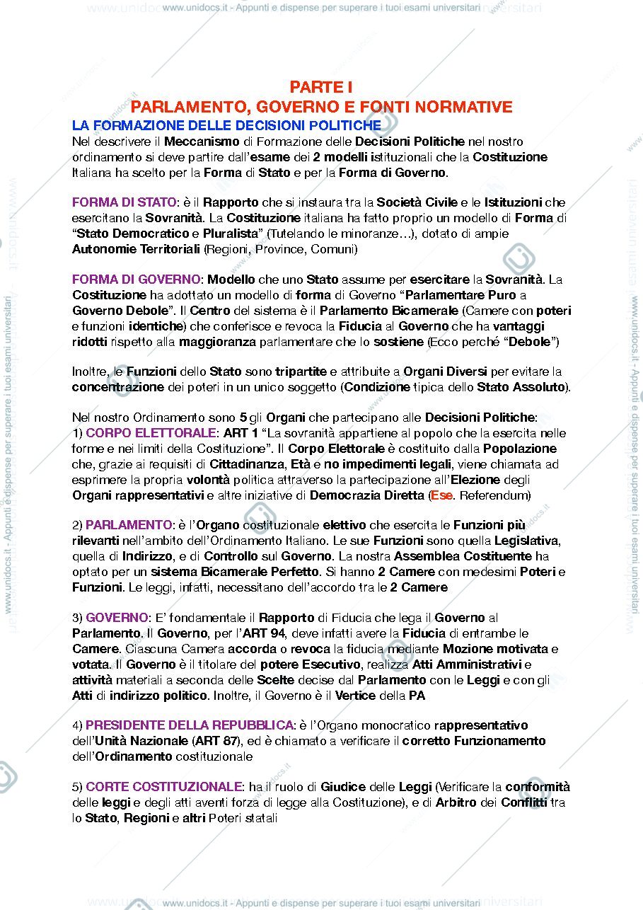 Anteprima pagina 1 — Appunti Istituzioni di Diritto Pubblico