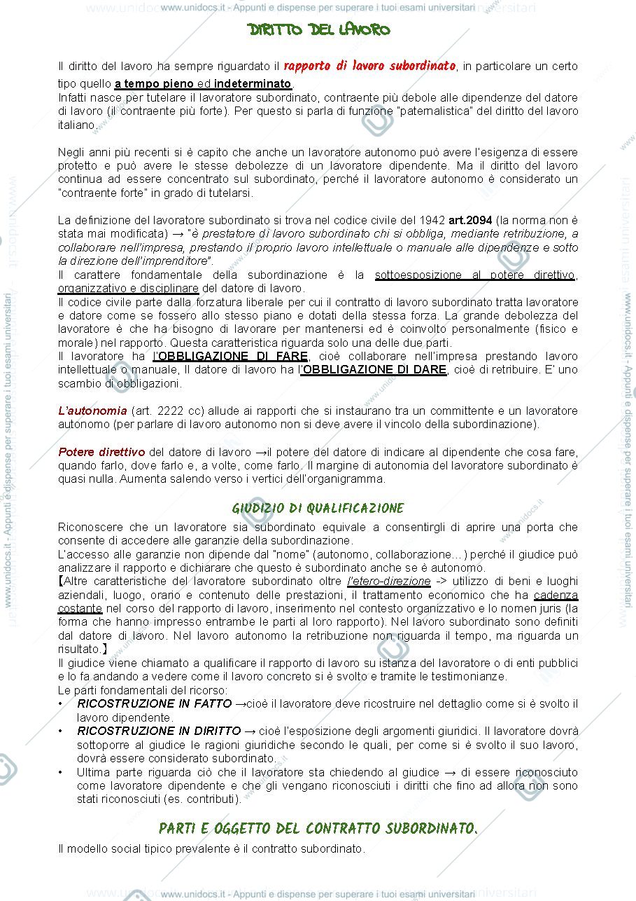 Anteprima pagina 1 — Diritto del lavoro