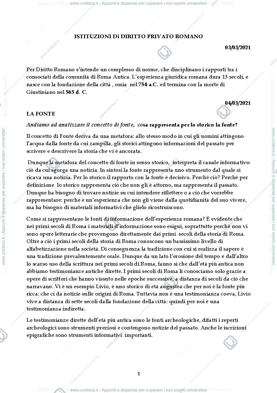 Anteprima pagina 1 — Istituzioni di Diritto Romano