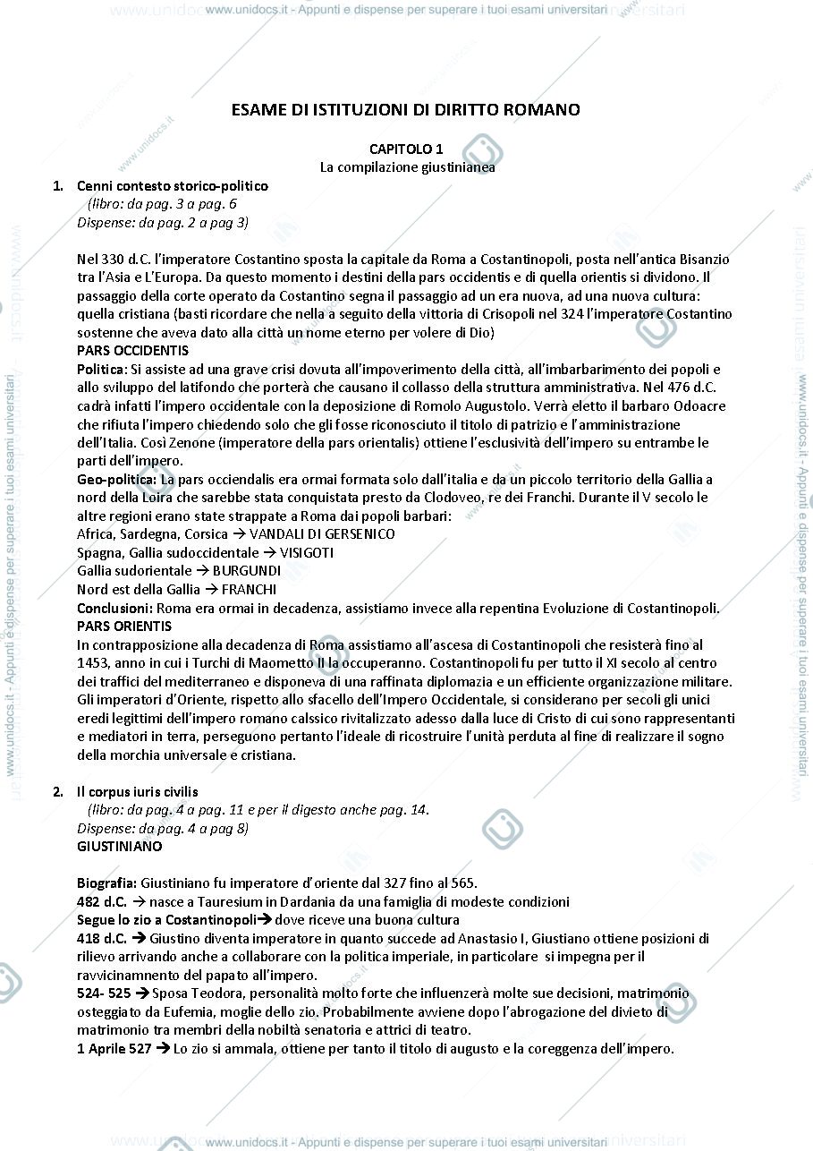 Anteprima pagina 1 — Riassunto istituzioni di diritto romano prof maganzani