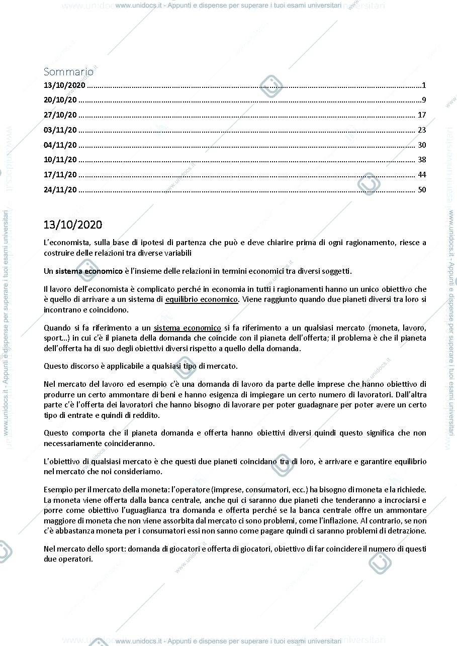 Anteprima pagina 1 — Appunti Istituzioni di Economia dello Sport