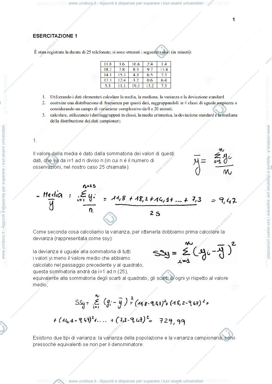 Anteprima pagina 1 — Trascrittura ESERCITAZIONI DI STATISTICA