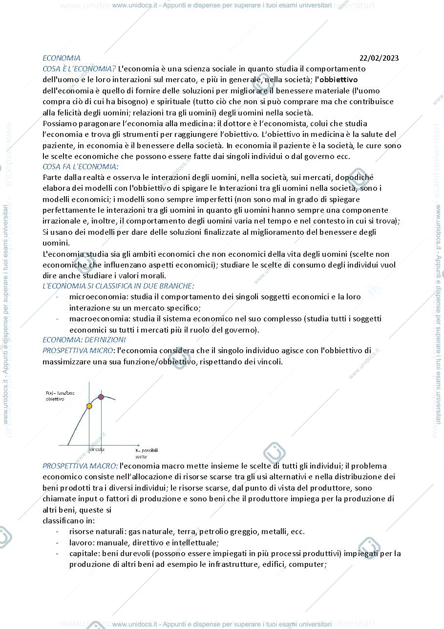 Anteprima pagina 1 — ECONOMIA 1°ANNO