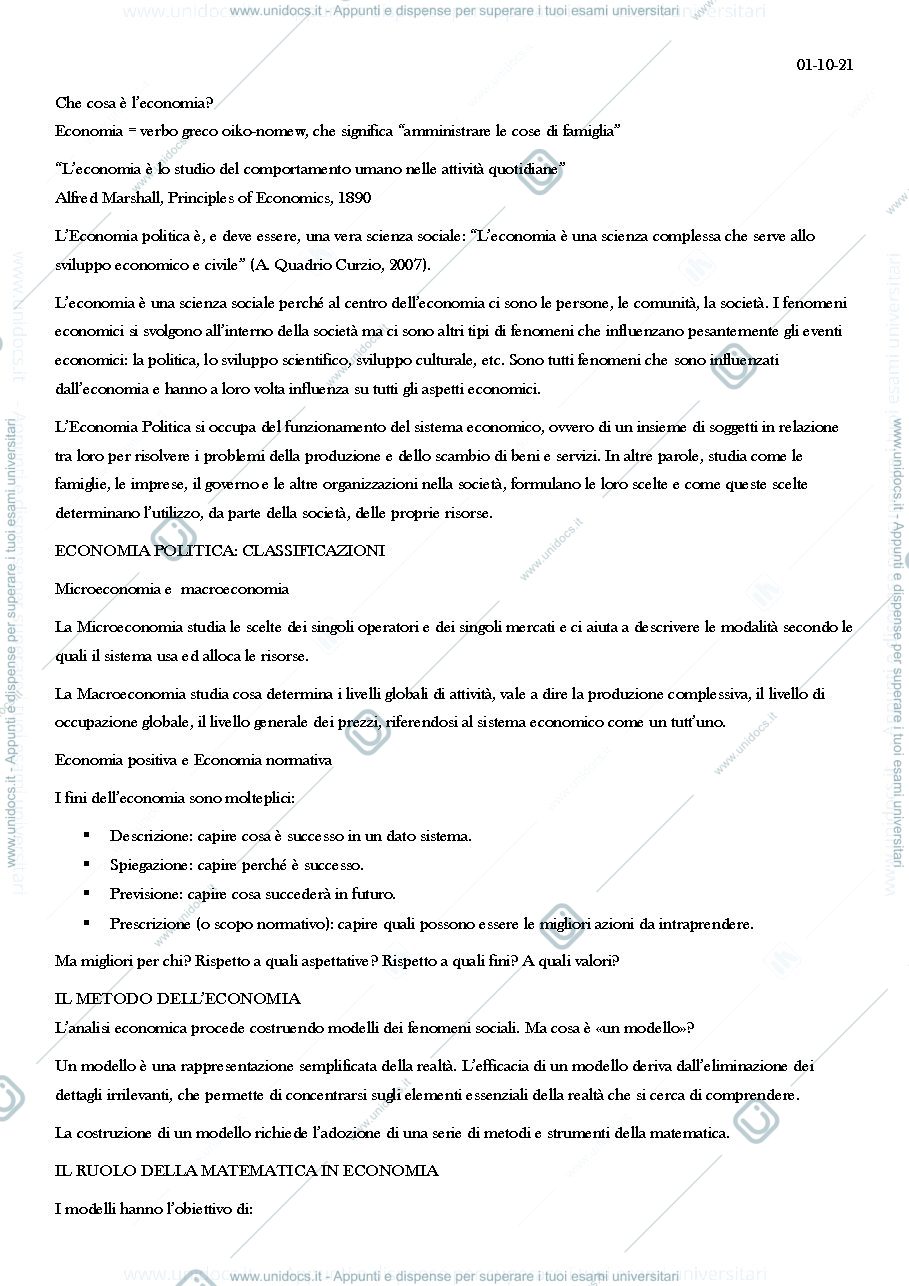Anteprima pagina 1 — lezione 1 economia
