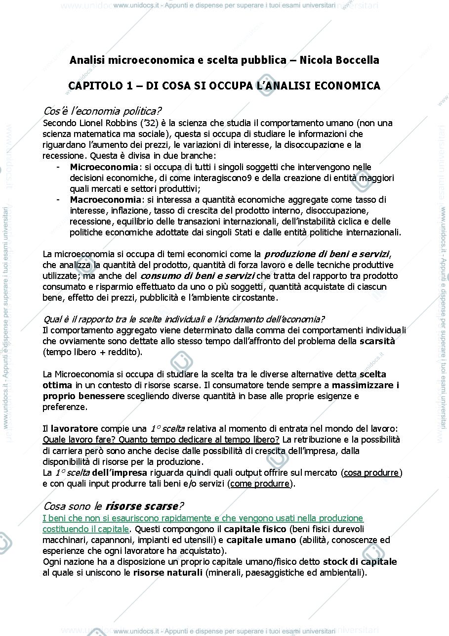 Anteprima pagina 1 — Riassunto microeconomia