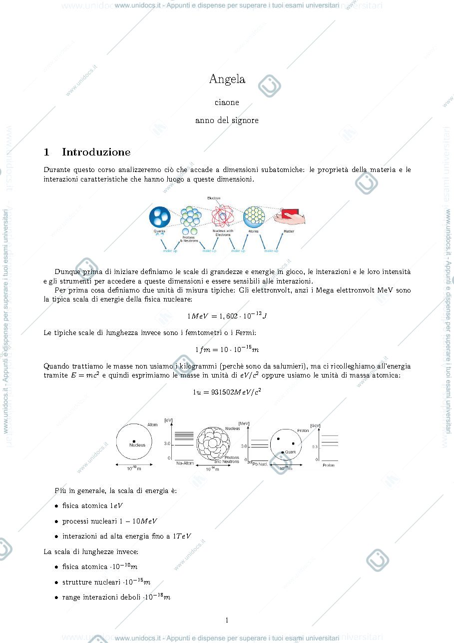 Anteprima pagina 1 — Appunti di istituzioni di fisica nucleare e subnucleare