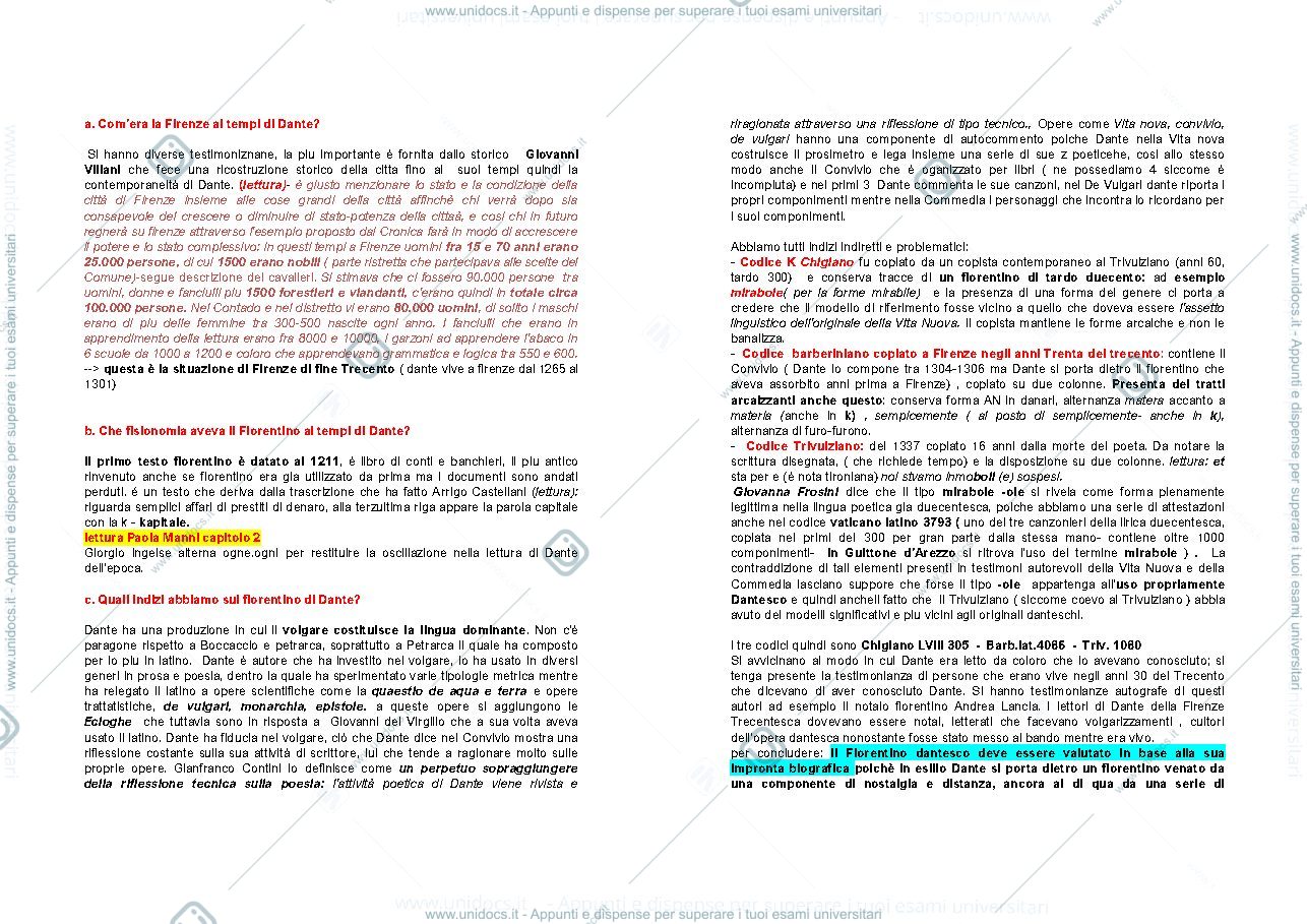Anteprima pagina 3 — Istituzioni di Storia di Lingua Italiana- modulo su Dante