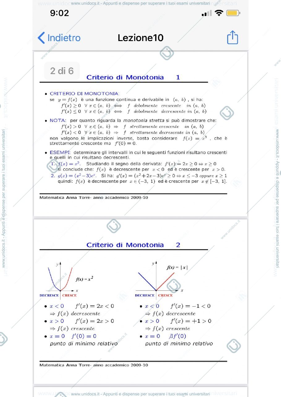 Anteprima pagina 1 — Criterio di monotonia,rapporto incrementale, derivate, integrale, studio di funzione ed asintoti 