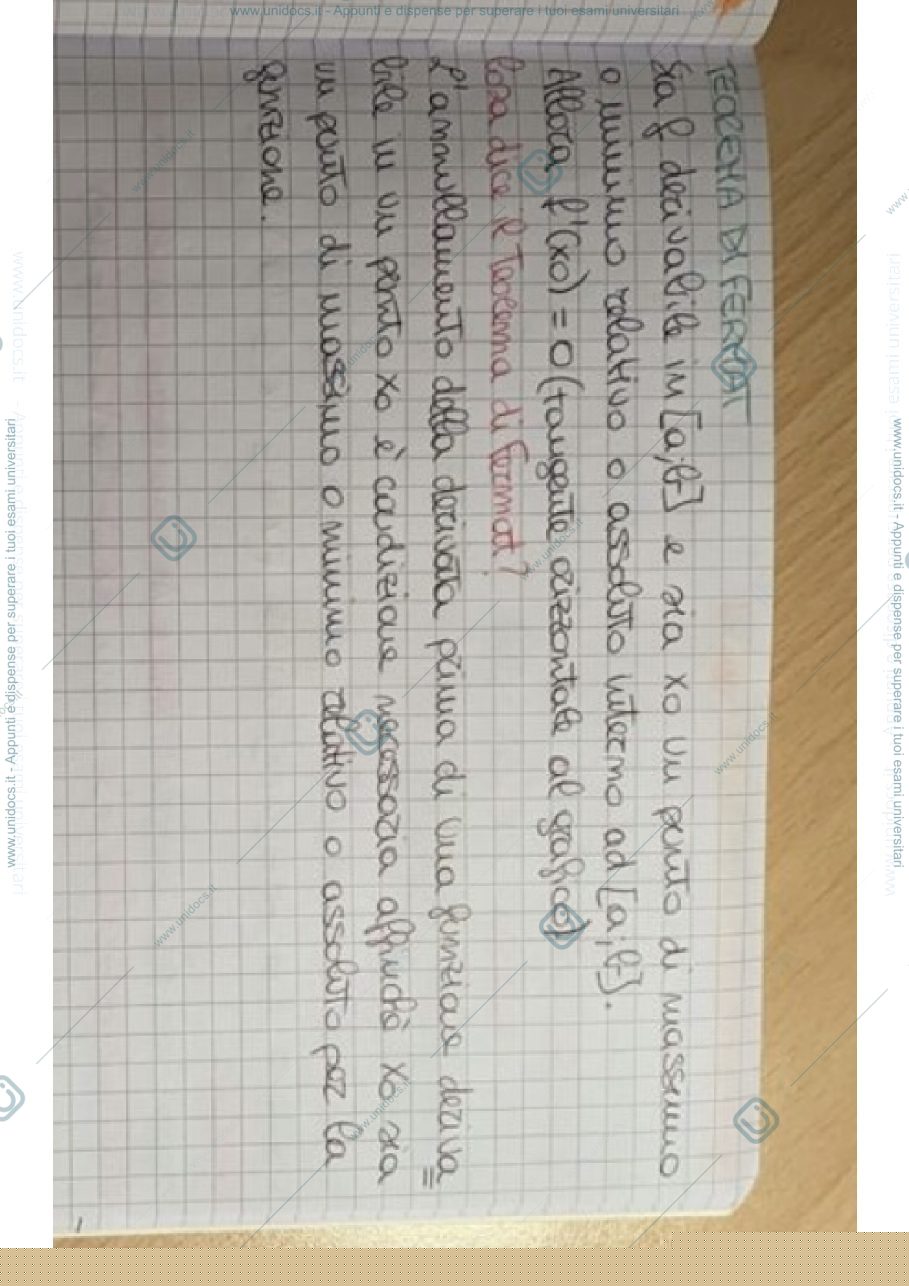 Anteprima pagina 1 — Massimi e minimi assoluti e relativi e teorema di Fermat 