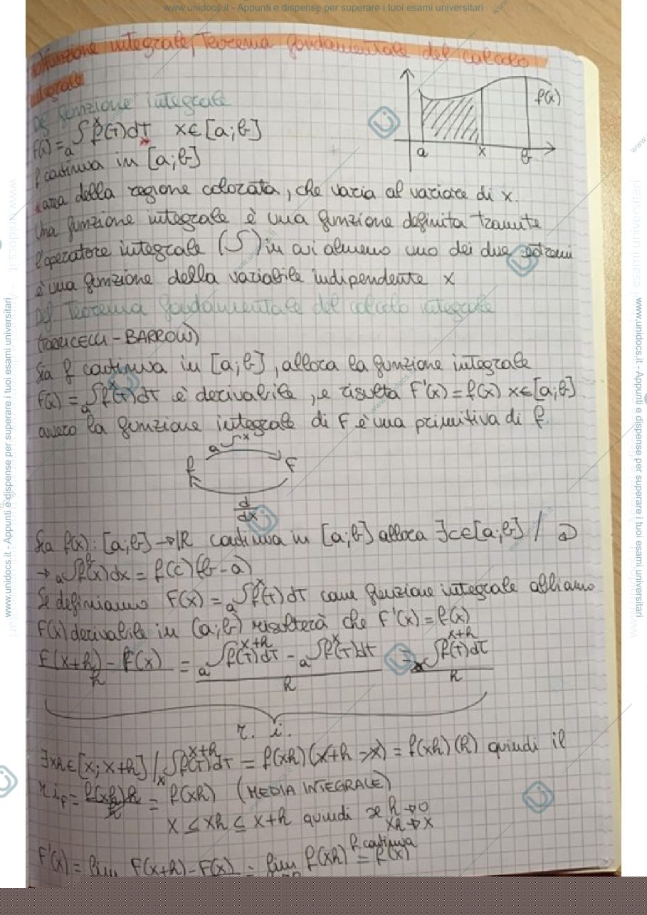 Anteprima pagina 1 — Funzione integrale, teorema fondamentale del calcolo integrale