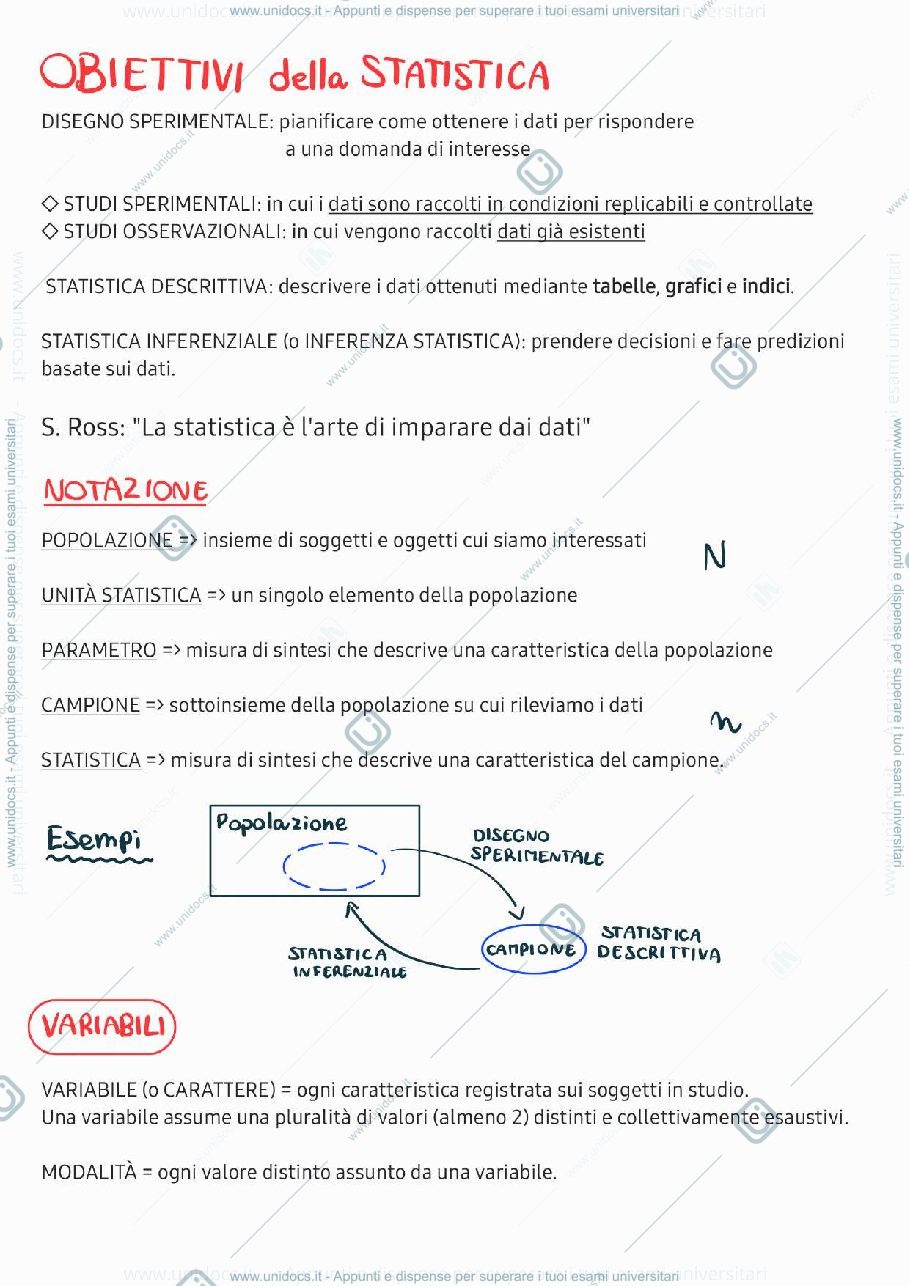 Anteprima pagina 1 — Appunti statistica