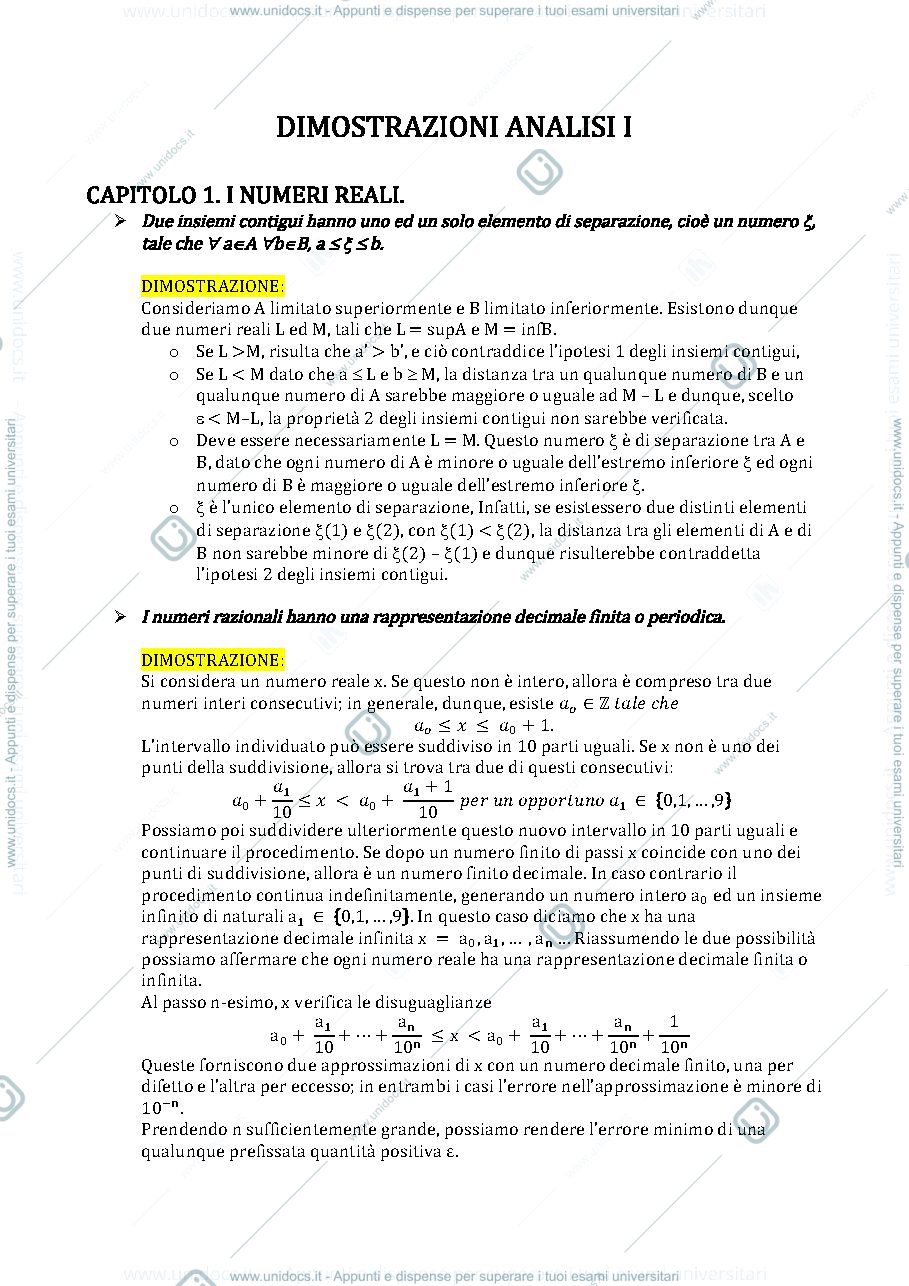 Anteprima pagina 1 — Dimostrazioni analisi 1