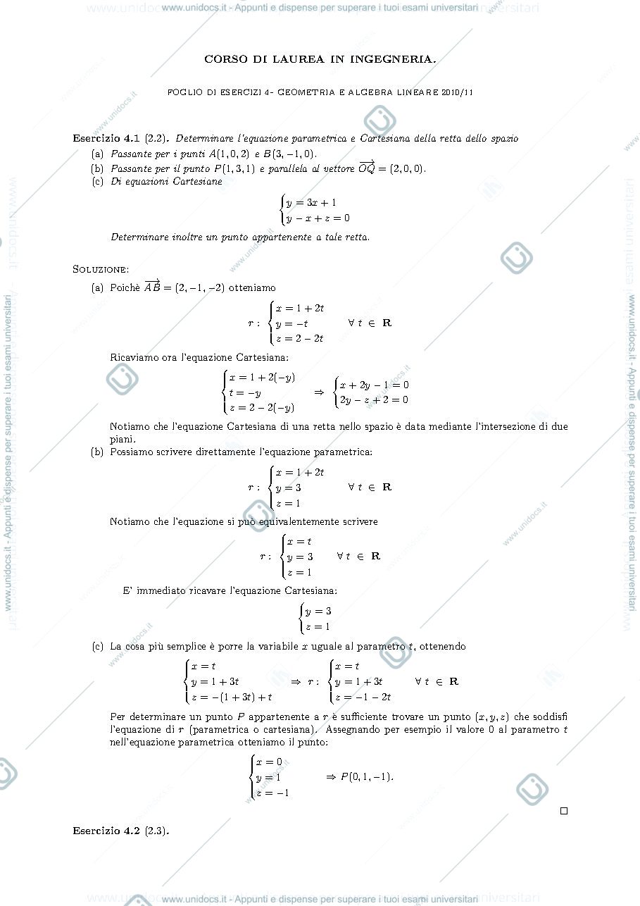 Anteprima pagina 1 — Esercizi di geometria e algebra lineare