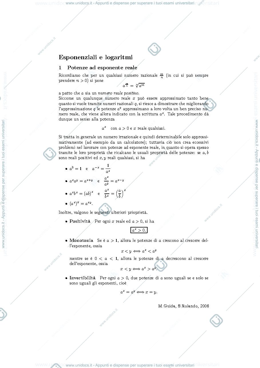 Anteprima pagina 1 — Esponenziali e Logaritmi