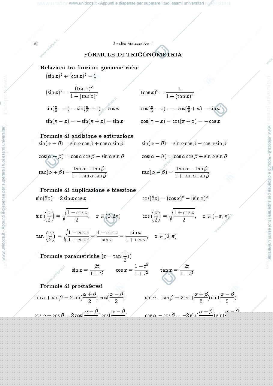 Anteprima pagina 1 — FORMULE DI TRIGONOMETRIA