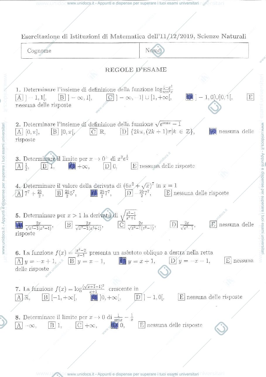 Anteprima pagina 1 — Esercitazioni Modulo I istituzioni di matematica