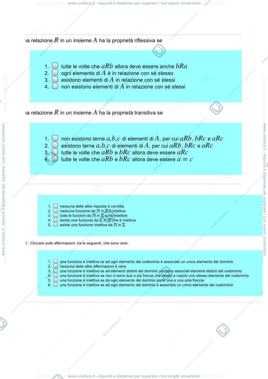 Anteprima pagina 1 — Domande di teoria del primo parziale di istituzioni matematiche