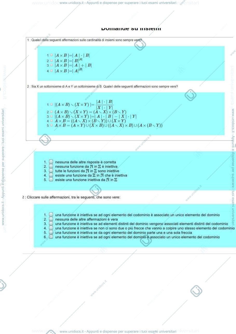 Anteprima pagina 2 — Domande di teoria del primo parziale di istituzioni matematiche