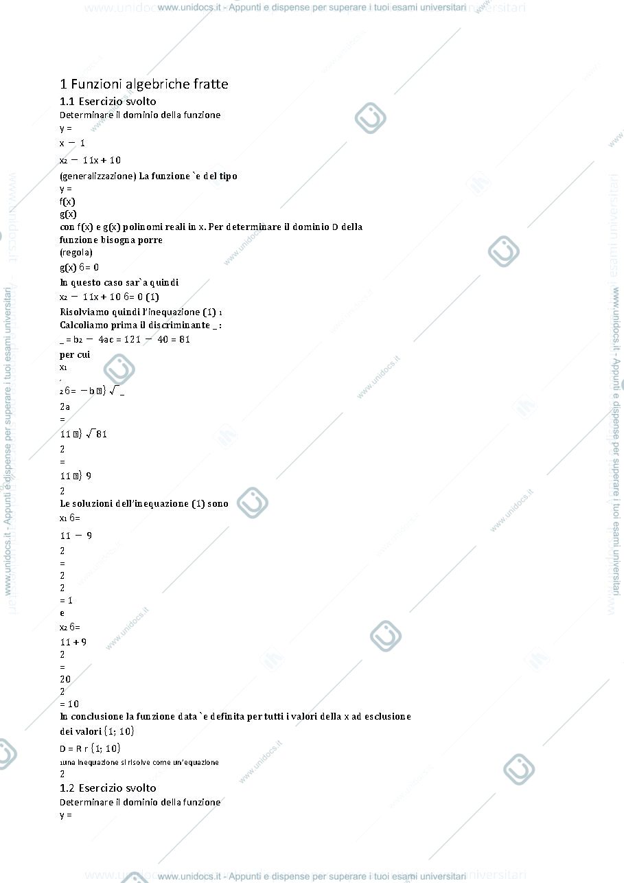 Anteprima pagina 1 — Esercizi svolti di ricerca del dominio