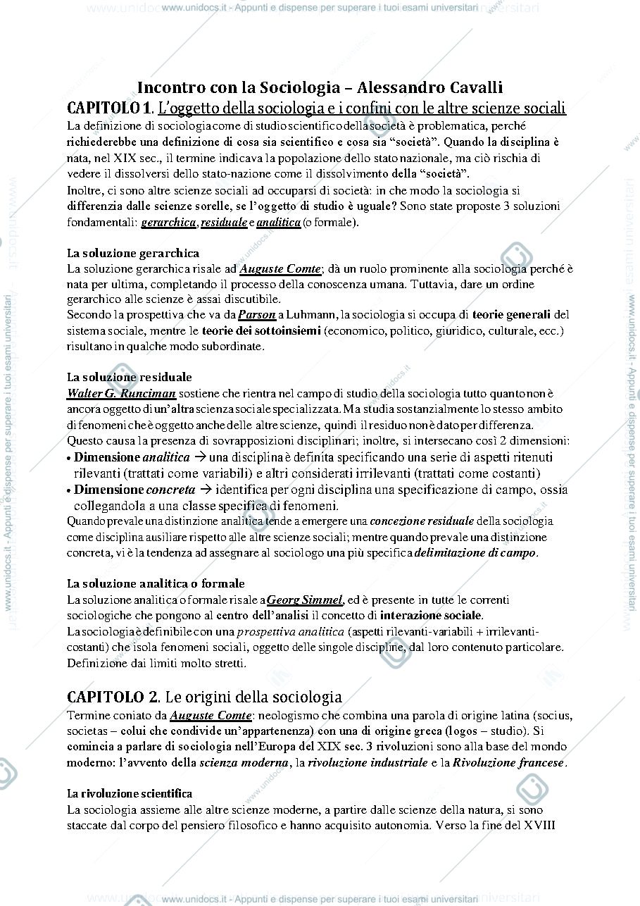 Anteprima pagina 1 — Riassunto - Incontro con la Sociologia
