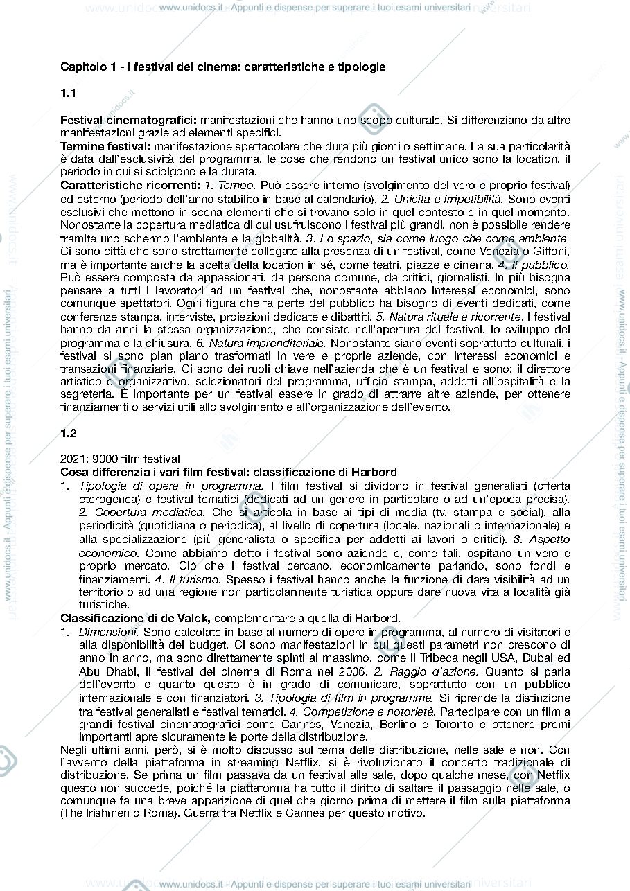 Anteprima pagina 1 — Istituzioni di storia del cinema - i festival del cinema 