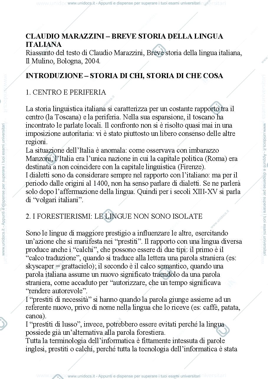 Anteprima pagina 1 — CLAUDIO MARAZZINI – BREVE STORIA DELLA LINGUA ITALIANA