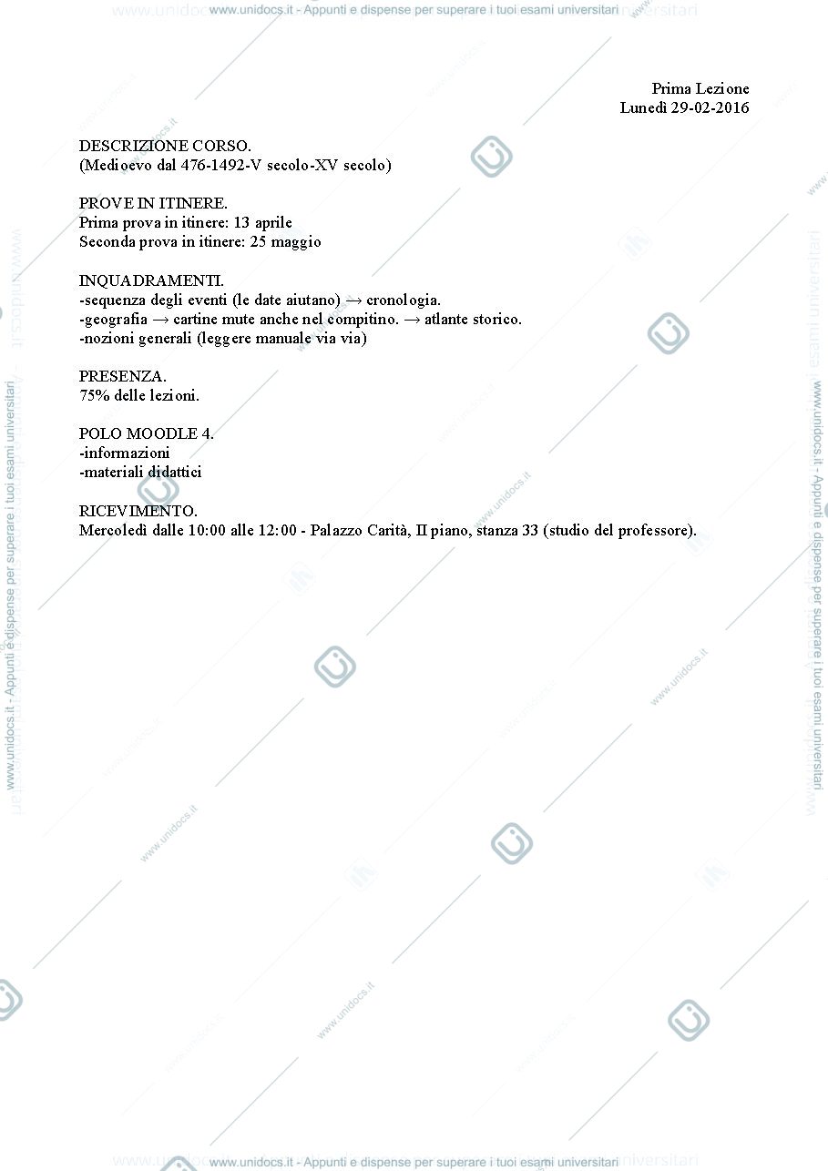 Anteprima pagina 1 — Appunti di Istituzioni di Storia Medievale