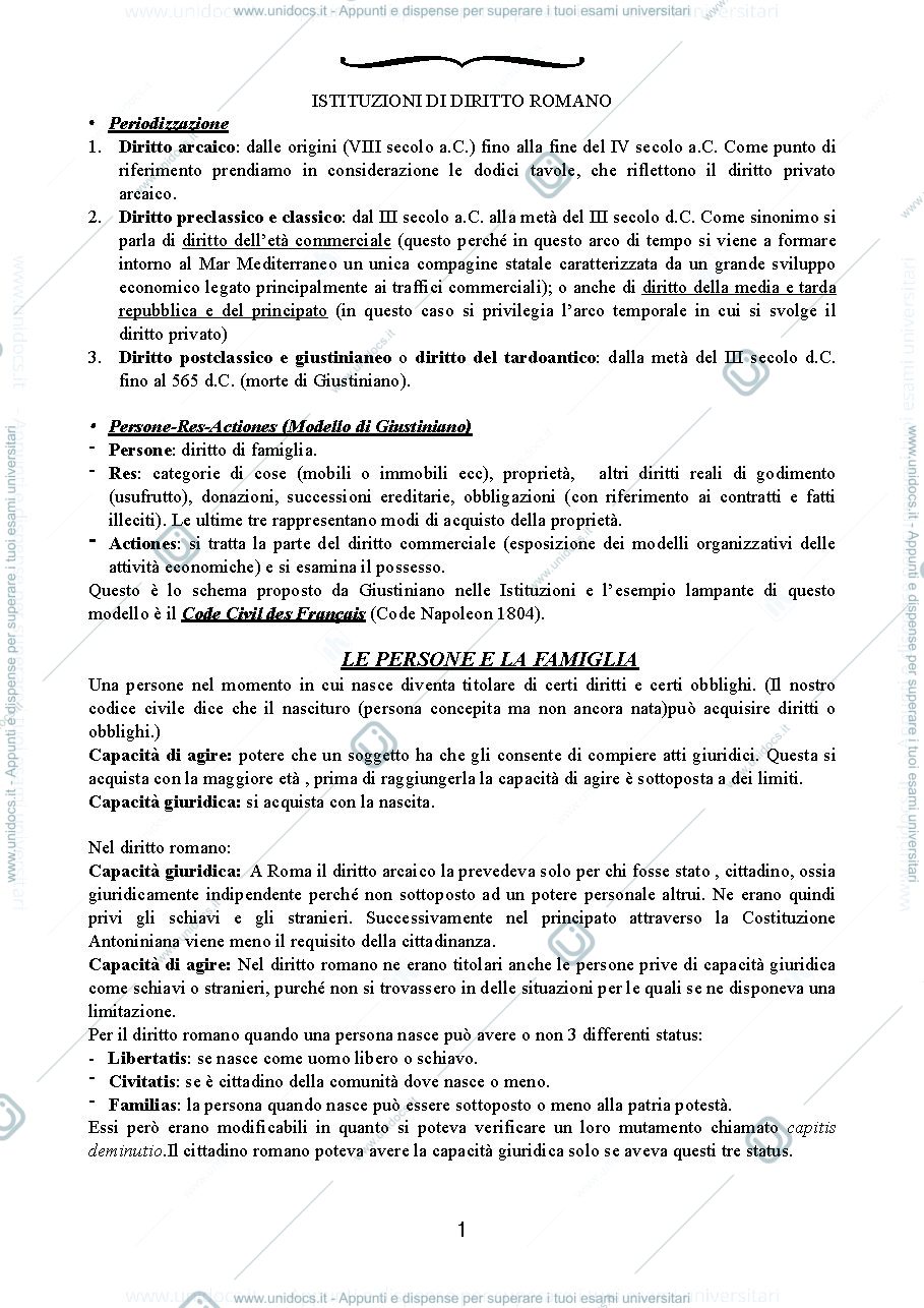 Anteprima pagina 1 — Riassunto libro Istituzioni diritto romano