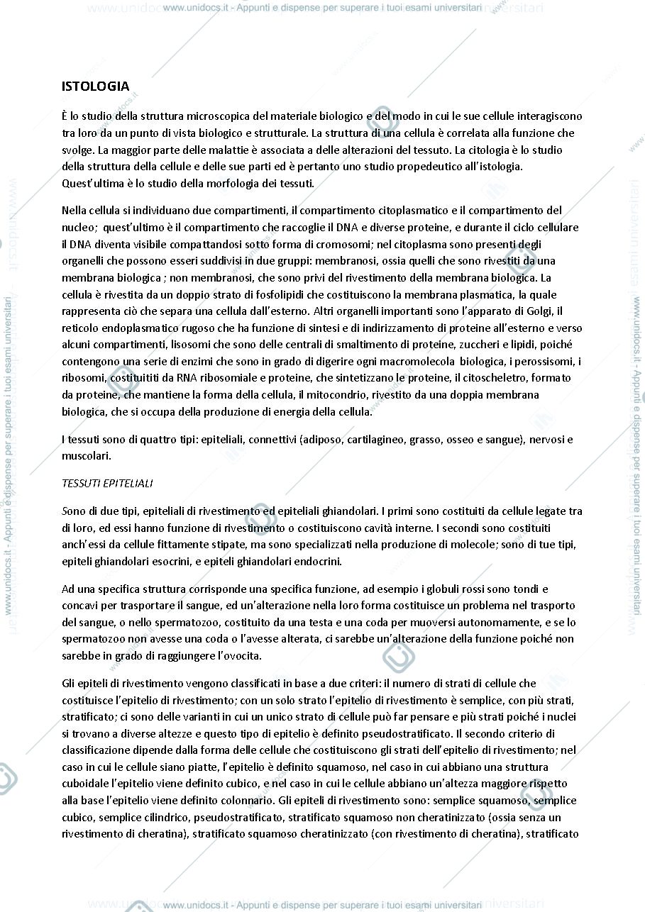 Anteprima pagina 1 — Istologia