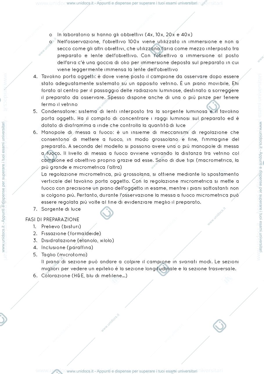 Anteprima pagina 2 — Appunti di istologia e analisi microscopica dei tessuti