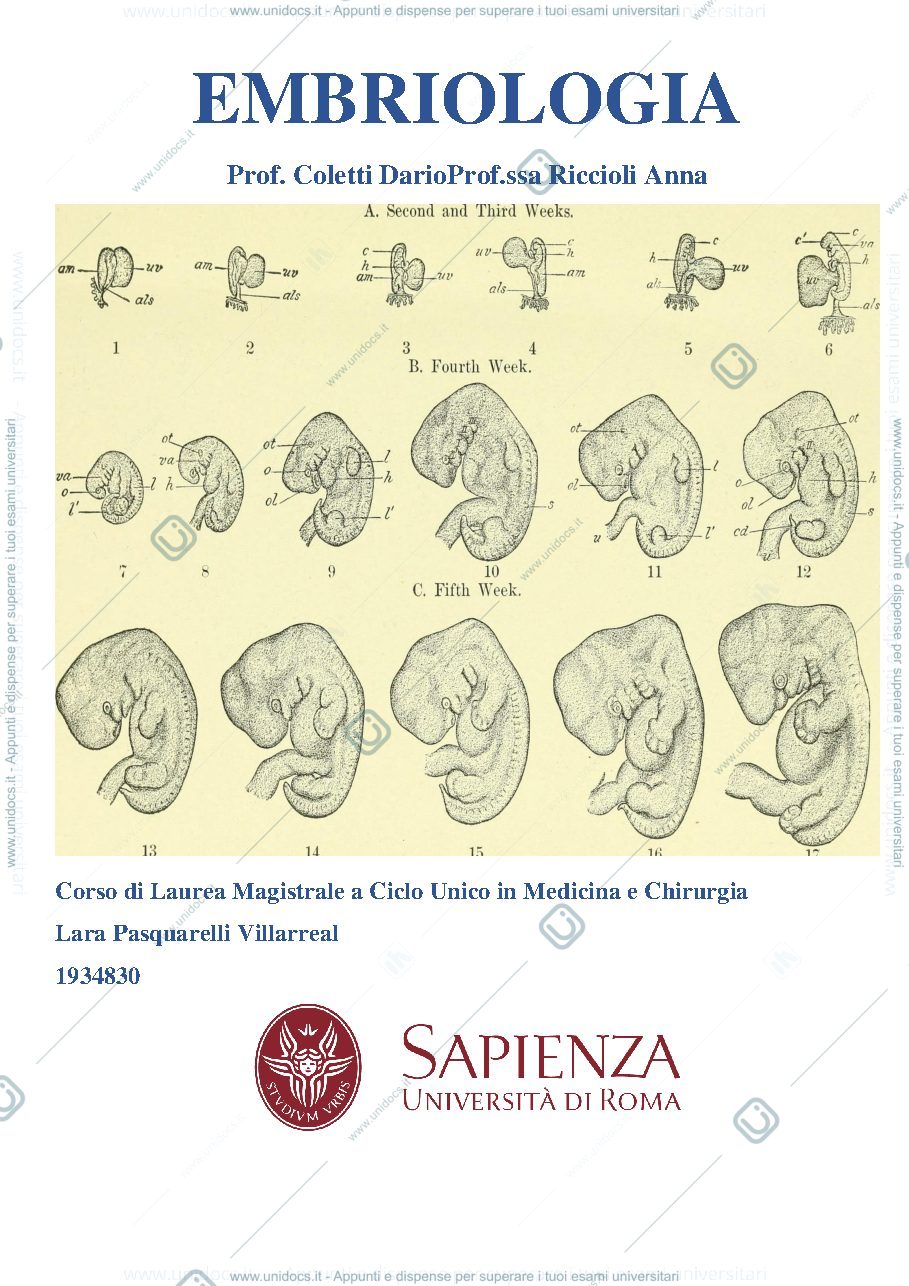 Anteprima pagina 1 — EMBRIOLOGIA 