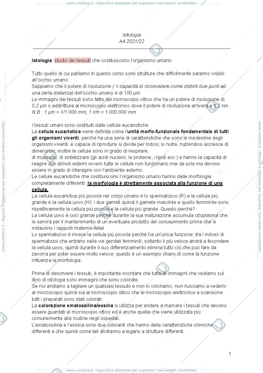 Anteprima pagina 1 — Istologia