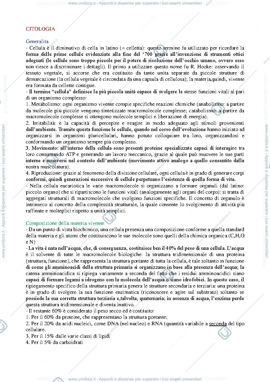 Anteprima pagina 1 — ISTOLOGIA (citologia)