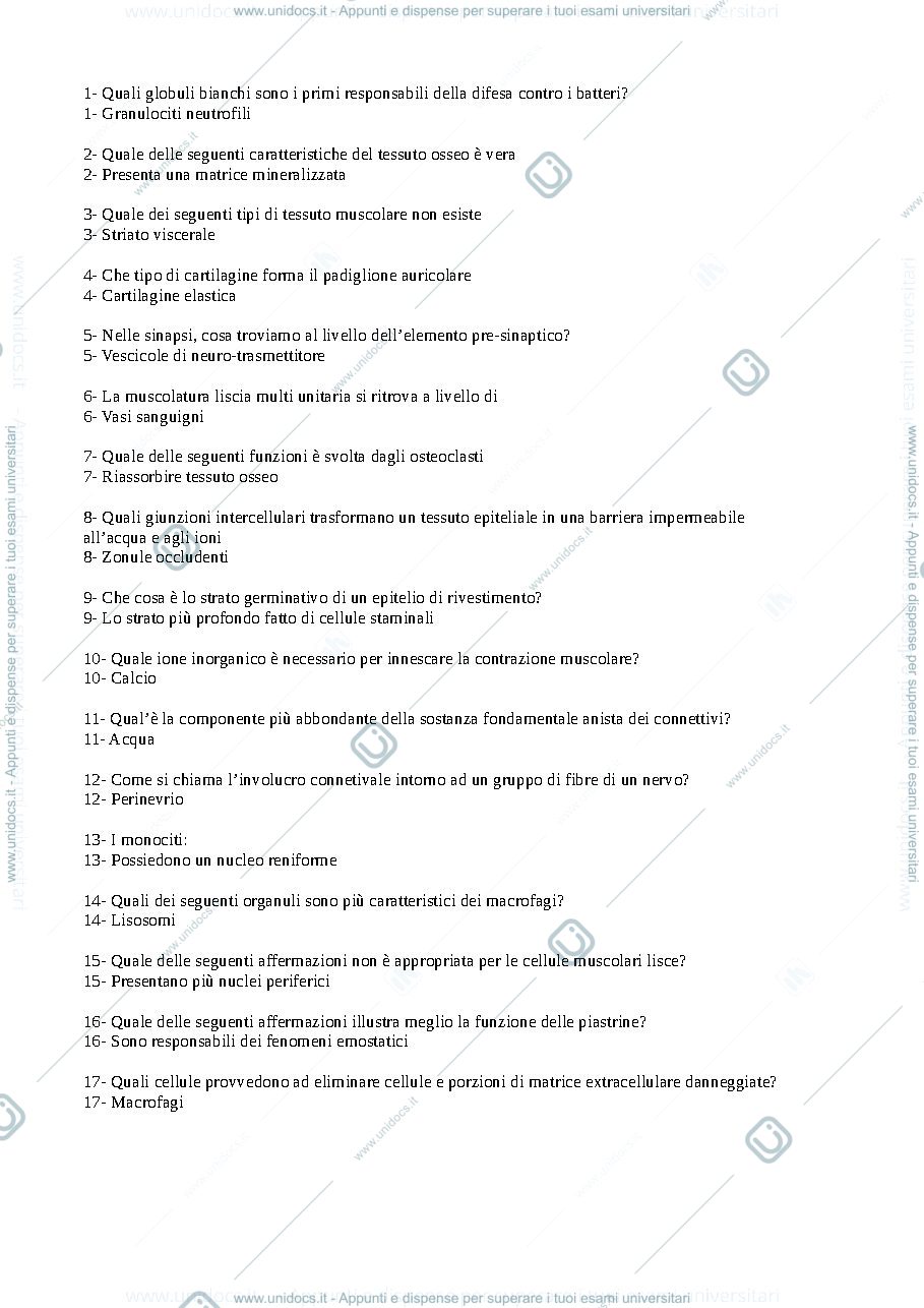 Anteprima pagina 1 — Domande Istologia