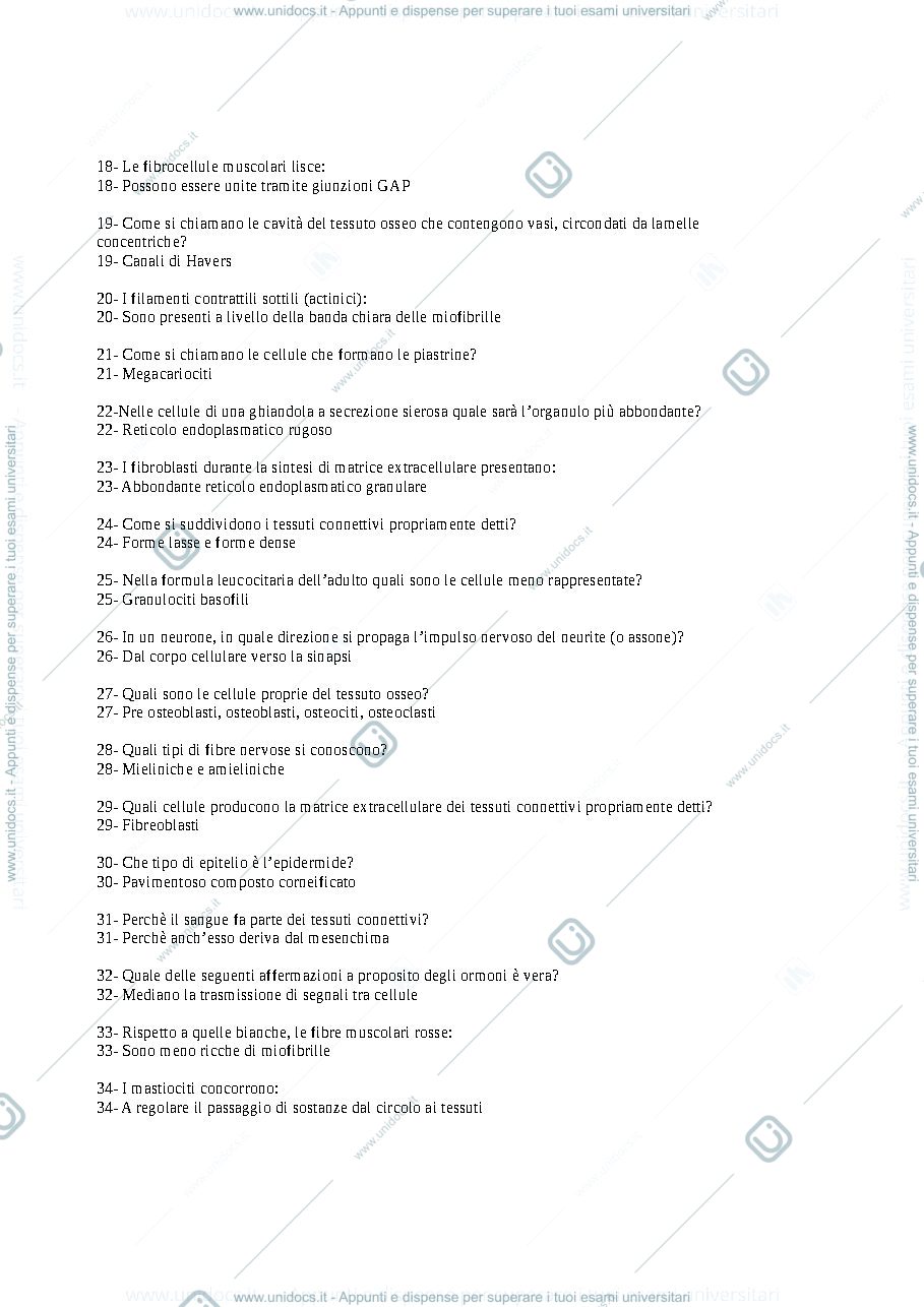 Anteprima pagina 2 — Istologia domande per esame